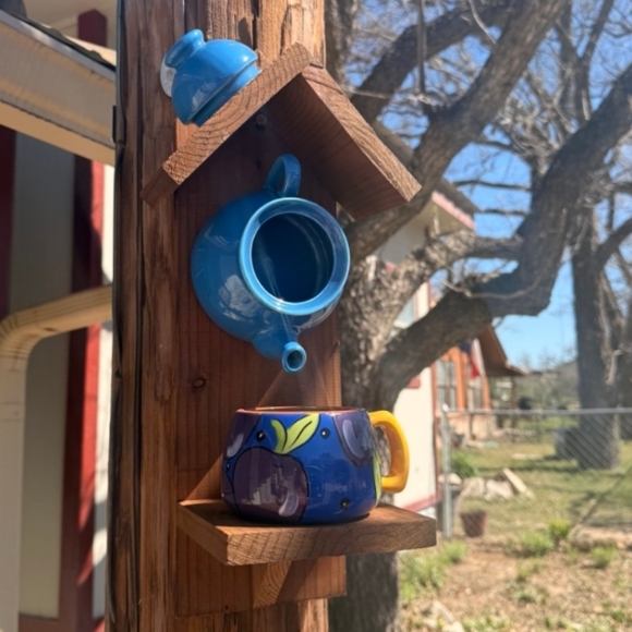 Rustic Wooden Handcrafted Bird Feeder Party Of 4 - Picture 7 of 16